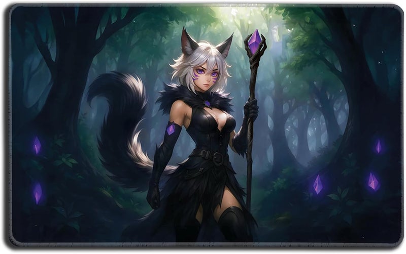 Digital Sorcery Studio Store حصيرة لعبة الورق - حافة مخيطة فاخرة - مثالية لطرود MTG كوماندر (ساحر قطة أنمي) - Image 1